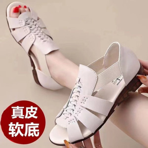 High Quality Soft Leather Flat <b>Sandals</b> for Middle-Aged Elderly Women Non-Slip Cow Tendon Soft-Soled Shoes Comfortable Summer New - Product Image 6
