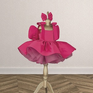 Vestido Corto de Princesa con Lazo de Mariposa Grande y Pedrería para Niñas, Color Rojo Rosa, para Actuaciones de Piano, Fiestas Nocturnas y Pasarela - Product Image 4