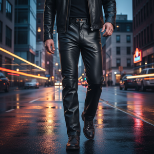 Pantalon en cuir droit de haute qualité pour hommes personnalisé à la mode manque et brun mélange-couleur bouton braguette fermeture Service OEM - Product Image 3