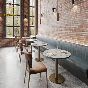 Muebles Modernos Comerciales de Piedra Sinterizada Redonda para Cafetería y <span class=keywords><strong>Restaurante</strong></span> de Comida Rápida, Juego de Mesa y Sillas con Asientos Tipo Sofá - Product Image 1
