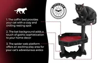 Arbre à chat multi-niveaux de qualité supérieure, écologique, en bois moderne avec griffoir, inspiré d'Halloween, pour les terrains de jeu des chats d'intérieur