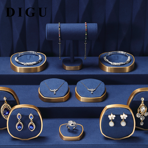 Juego de Exhibición de Joyería de Lujo Azul DIGU con Tablero de Fondo de Microfibra y Soporte de Barra en T de Metal, Bandejas Personalizables para Pulseras y Anillos - Product Image 3