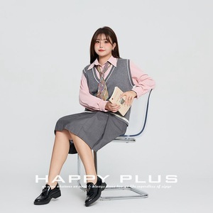 Conjunto de Falda Plisada y Camiseta para Mujer Happy Plus, Talla Grande, Color Rosa Sólido, Tejido de Punto, Manga Larga, Estilo Casual en Capas - Product Image 4