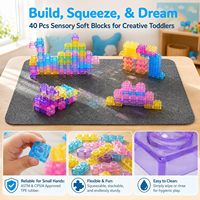 EPT 40 PCS Blocs de construction sensoriels souples translucides, jouets de construction empilables et emboîtables pour enfants de 3 ans et plus