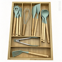 Organisateur de tiroir en bambou multifonctionnel extensible et réglable avec installation facile pour couverts et outils de cuisine