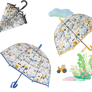 Auto Open Children's Cute Car Cartoon Design Custom Print Clear Plastic Curved Handle Safety Travel Advertising Gift <b>Umbrella</b> 8 - Product Image 3