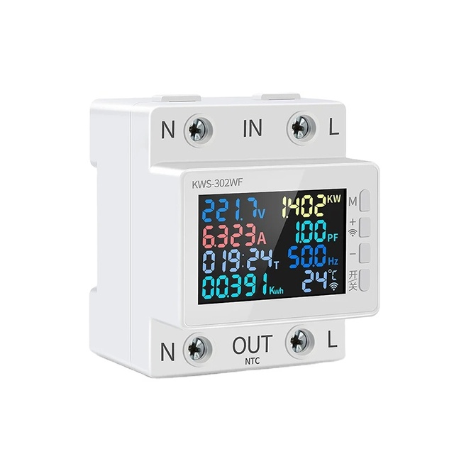 CHY KWS-302WF WiFi 8-in-1 2P AC Smart Electricity Meter with APP Control Digital Display 170-270V/63A Voltage & Current C769
