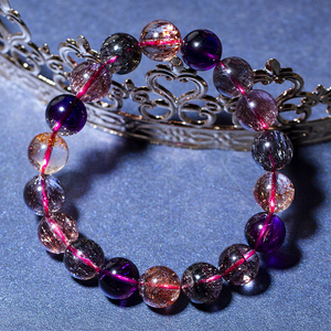 Natural Super Seven Crystal <strong>Beaded</strong> <strong>Bracelet</strong> for Kids Cute Cartoon-Style Sea Vein Stone Tourmaline Red Vein <strong>Bracelet</strong> - Product Image 3