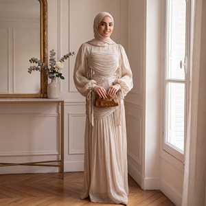 Nouvelle Robe Longue Élégante Haut <span class=keywords><strong>de</strong></span> Gamme pour Femme Automne Hiver 2026, Col Montant à la Française, Plissée Irrégulière, Ceinture à Nouer - Product Image 4
