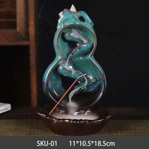 Brûleur à encens en céramique ACASA ARTO, cône à reflux, artisanal, en porcelaine, support pour bâtonnets d'encens, cascade, porte-encens en bois de santal, chinois - Product Image 4