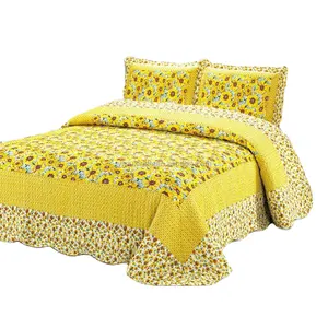 2021 Fashion Yellow Sunflower Custom thick bedspread quilt patterns