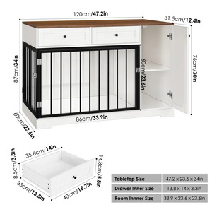 Caisse pour chiens à double porte avec <span class=keywords><strong>tiroir</strong></span> Armoire de rangement Meubles en bois pour <span class=keywords><strong>animaux</strong></span> de compagnie Petit et moyen chenil d'intérieur - Product Image 5