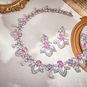 <span class=keywords><strong>Orecchini</strong></span> in ottone rosa viola con collana di fiori abbinati a accessori di gioielli di moda da donna in <span class=keywords><strong>madreperla</strong></span> bianca - Product Image 3