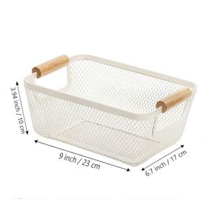 Metal Wire Basket with Wooden Handles Mesh Steel Storage Organizer Bin <b>Containers</b> for Kitchen Fridge Fruit Makeup <b>Snacks</b> Gifts - Product Image 5