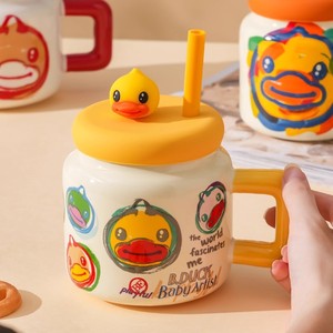 Taza de Cerámica Pikachu B.Duck con Tapa y Pajita, Naranja, Roja, Amarilla, Taza Infantil de Porcelana, Primavera 2025 - Product Image 3