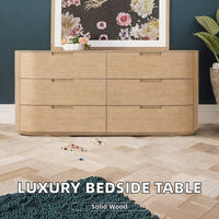 Mobilier de chambre à coucher d'intérieur léger de luxe en bois massif de chêne à 6 tiroirs Commode de style design français Table de chevet Rangement Minyu