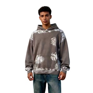 TKAN380D nouveau style haute qualité hommes Streetwear coton lourd lavage à l'acide surdimensionné goutte épaule en détresse Anti-rides à capuche - Product Image 1