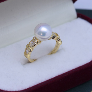 Bague en argent S925 avec perle d'eau douce Wenchi 9-10mm, forte luminosité, blanche, presque parfaite, version chinoise, modèle de mode féminin 24595 - Product Image 1