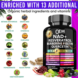 Suplemento Todo en 1 de Cápsulas de NAD+ Liposomal, Resveratrol, Quercetina, Berberina y Fisetina para Energía Celular - Product Image 4