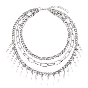 Collar de Espiga en Capas de Acero de Titanio, Cadena Punk Hip Hop Multicapa, Joyería de Moda para Mujer y Hombre, Gargantilla de Clavícula en Tono Plateado - Product Image 5
