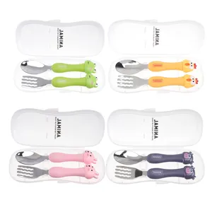 Wholesale Plastic Box Handle Flatware Cute Cutlery Children Food Safe Spoon Fork Stainless Steel Kid Silverware Set