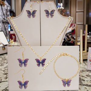 Новый модный набор украшений: часы, кольцо с бабочкой, ожерелье, серьги, роскошные часы с водными бриллиантами, повседневный браслет. - Product Image 2