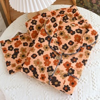 Ensemble de pyjama long pour femme en coton floral léger et doux à manches longues - Absorbant la transpiration, respirant, style rétro printanier