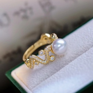 Support de bague en argent S925, accessoires de perles DIY, bague tendance avec perles rondes de 8 à 10 mm, support de bijoux 10505 - Product Image 2