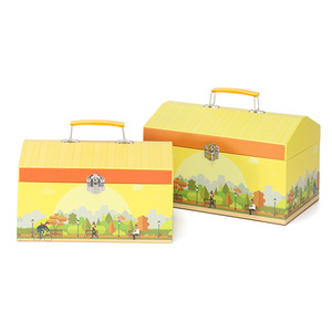 Kids House Shape Gift Packaging Box Set Creative Paper Cardboard Suitcase Box With Plastic Handle