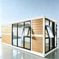 Oficina Contenedor Plegable de 20 pies con Exterior de Madera, Ventana Grande de Vidrio, Sala de Reuniones Prefabricada Desplegable para Obra de Construcción