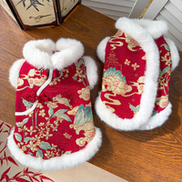 Nouvelle Collection Automne-Hiver : Vêtements et Accessoires pour Chiens et Chats, en Polyester Double Épaisseur Rembourré Coton, Imprimé Floral Guofeng Lapin de Jade