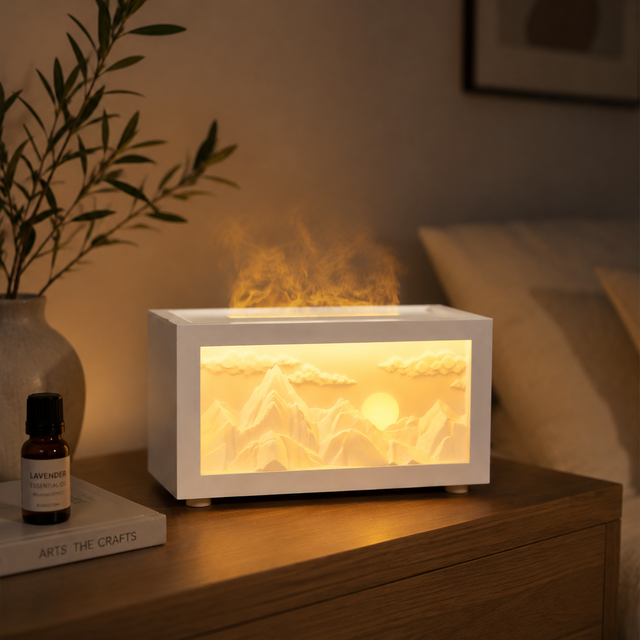 Home Office Flame Diffuser Air Humidifier 7 Colors Light Bonfire Fireplace Humidifier Aroma Essential Oil Flame Diffuser