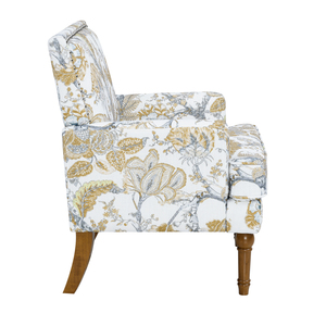 Fauteuil d'appoint floral avec garniture cloutée, pieds en bois massif, chaise rembourrée style ferme - Product Image 6