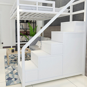 <span class=keywords><strong>Lit</strong></span> mezzanine <span class=keywords><strong>en</strong></span> acier robuste avec escalier <span class=keywords><strong>en</strong></span> bois, adapté aux lits simples, doubles ou queen size, convient aux adultes - Product Image 5