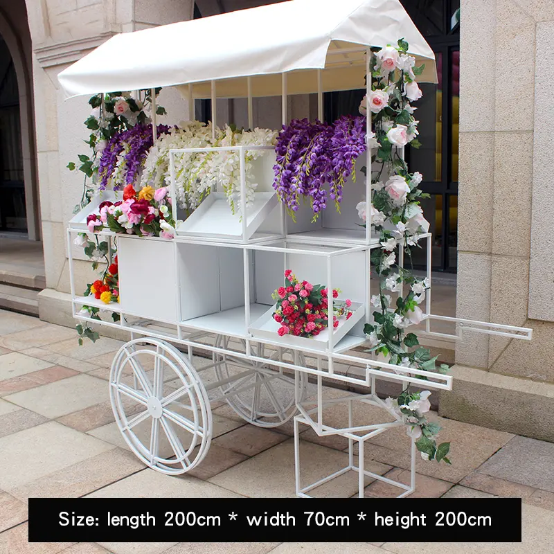 Wedding Float Cart Decoration Supplies White Wooden Flower Candy Display Cart Food Candy Cart For Outdoor Party Event Decoration