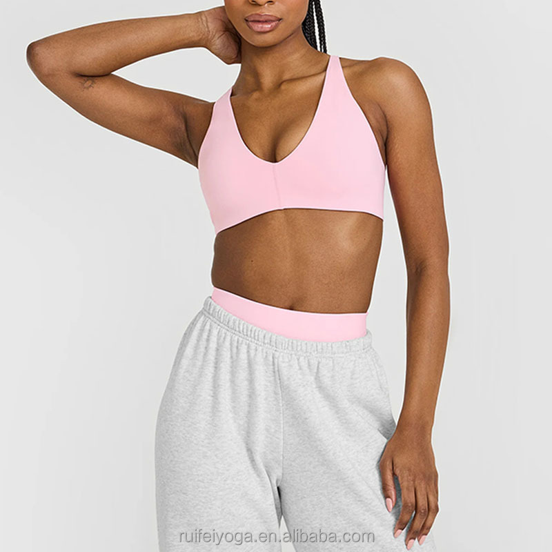 Custom Plus Size High Support Sportswear Adjustable Straps Plunge V-neckline Padding Cross Back Gym Workout Fitness Yoga Sports