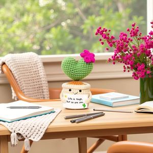Handmade Crochet Cactus Plush Plant Gift with Encouragement Card Desk <b>Decor</b> Home Office Decoration for Friends Lover Party - Product Image 5