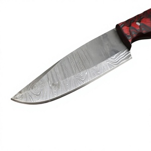 Couteau utilitaire de camping en acier carbone fait main, manche en bois marbré rouge, bord lisse, léger, pour le camping et la randonnée en plein air - Product Image 3