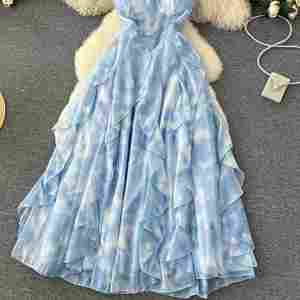 Vestido Maxi Tipo Túnica Tejido Ecológico Estilo Hada Otoñal para Mujer, Sin Tirantes, Sin Mangas, con Diamantes, Volantes y Encaje, Elegante Vestido de Fiesta - Product Image 3