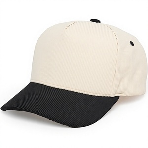 Custom Black Cream Two Tone Corduroy <b>Baseball</b> <b>Cap</b> <b>Plain</b> 5 Panel Vintage Sports Hat with Custom Embroidered Logo - Product Image 1