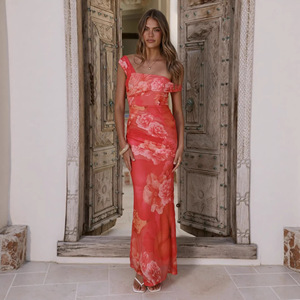 Abito Estivo da Donna Monospalla Floreale <span class=keywords><strong>Aderente</strong></span> Sexy in Rete Lunghezza Media - Product Image 3