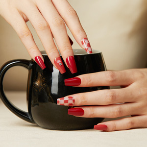 24 pièces de faux ongles en acrylique <span class=keywords><strong>rouge</strong></span> métallisé, collection de Noël, ongles artificiels à coller - Product Image 4