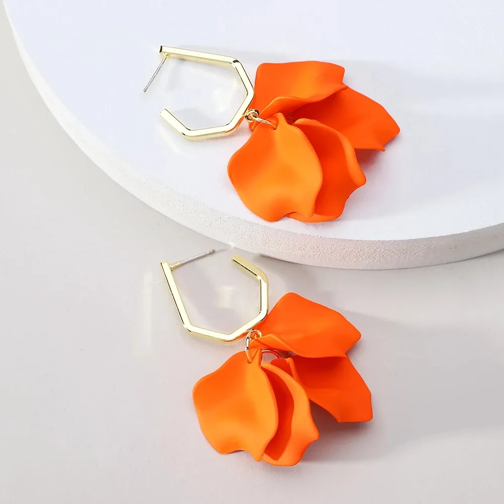 Korean Fashion 11 Color Petal Earrings Women Statement Jewelry Summer Style Accessories Popular Female Bijoux Wholesale