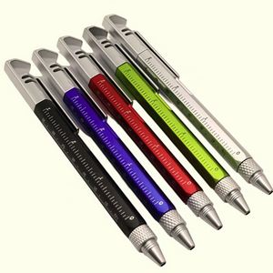 Stylo bille multifonction 6-en-1 promotionnel pour cadeaux d'affaires, avec niveau et tournevis, encre bleue/noire, en plastique - Product Image 1