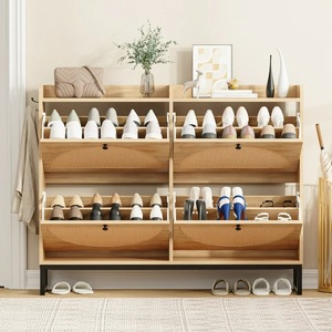 Meuble à chaussures industriel en rotin certifié FSC, 2 étagères, écologique, à poser au sol, armoire de rangement d'entrée durable pour hôpital - Product Image 2