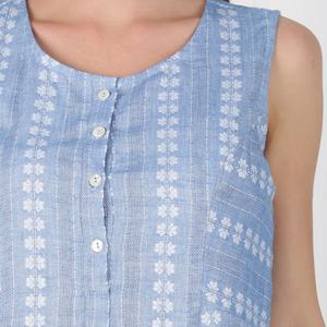 Vestido de Lino y Algodón a la Moda, Cuello en V, Casual, Plisado, Sin Mangas, Midi, Vestido de Verano para Mujer - Product Image 3