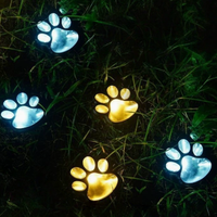 Lot de 4 lampes solaires connectées en forme de patte de chien ou de chat, LED blanc chaud, étanches IP44, en ABS, pour jardin, patio, allée