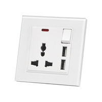 Haute qualité couleur blanche britannique multifonction 13A 250V Double Usb 3 broches prises murales et interrupteur 2 gangs avec néon pour la maison