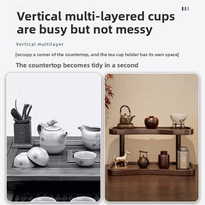 Espositore per Tazze in Bambù a Doppio Livello, Organizzatore da Scrivania per Tazze d'Acqua e Caffè, Scaffale Porta Tazze - Product Image 6