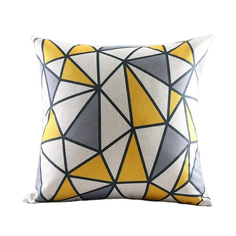 Keten yastık örtüsü geometrik sarı gri üçgen blok minder kılıfı dekoratif yastık kılıfı 45cm cm